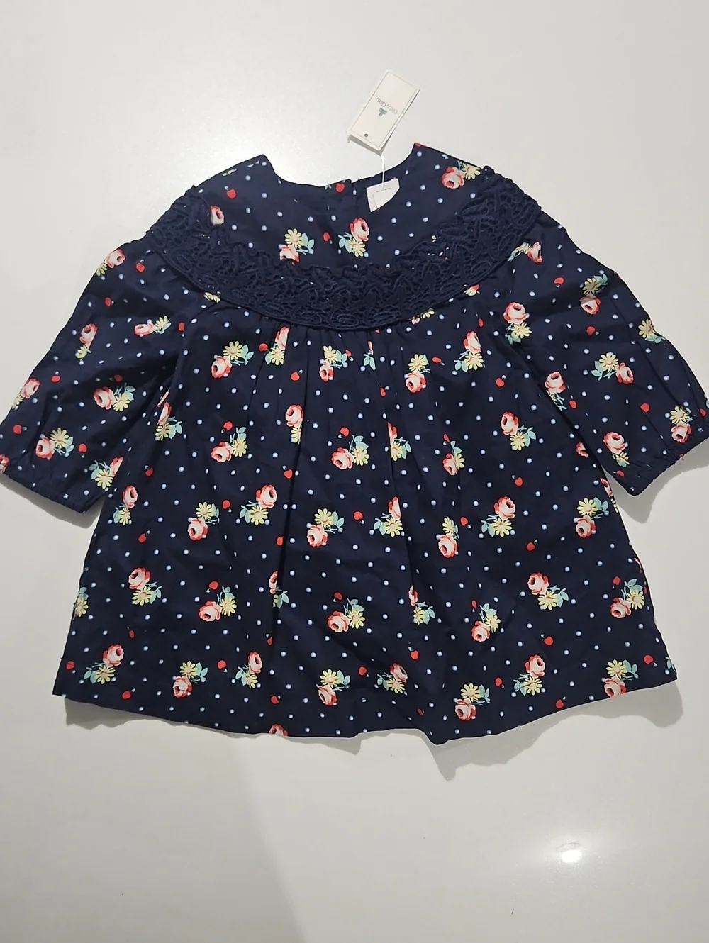 Baby Gap Navy Floral Dot Dress Sz 18-24 Mo.